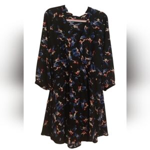 Lush Lined V-Neck Chiffon Dress Womens Size M Elastic Waist 3/4 Sleeve